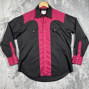 Rockmount Ranch Wear Western Shirt Mens 17 XL Black Red Pearl Snap Cowboy USA